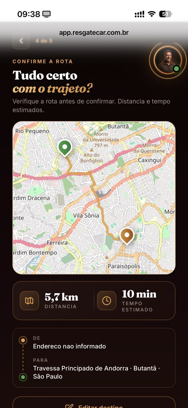 App ResgateCAR cliente — tela 7