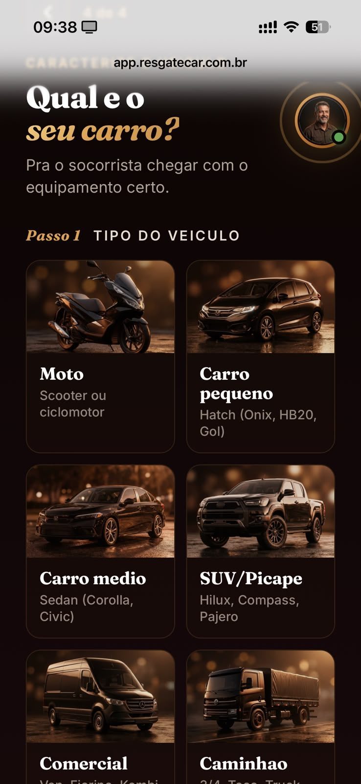 App ResgateCAR cliente — tela 8